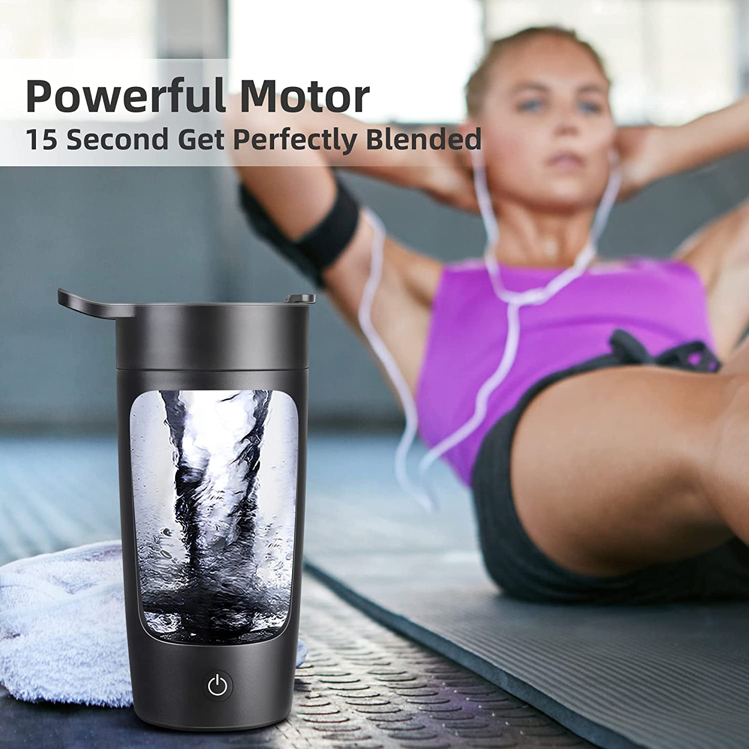 "PowerBlend Electric Shaker Bottle - Rechargeable, Portable, and Perfect for Protein, Coffee, and Milkshakes!"