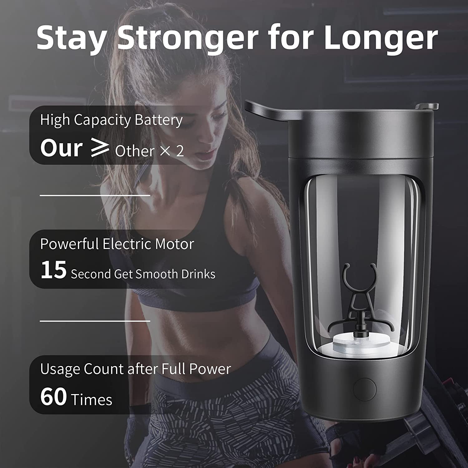 "PowerBlend Electric Shaker Bottle - Rechargeable, Portable, and Perfect for Protein, Coffee, and Milkshakes!"